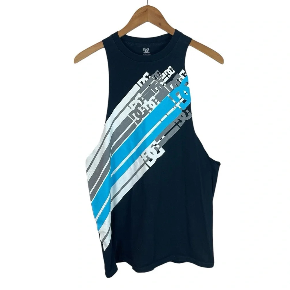 TS945 Mens DC Shoe Brand Sleeveless Bodybuilder Repurposed Workout Gym Shirt L